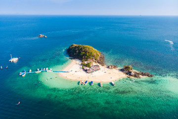 AERIAL. Top view of tropical island with white sandy beach , Khai island, Phuket, Thailand. - 259697179