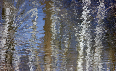 Fototapeta na wymiar the blurred reflection of trees in water