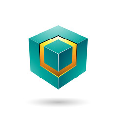 Persian Green Bold Cube with Glowing Core Vector Illustration