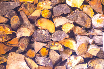 Pile of chopped wooden logs