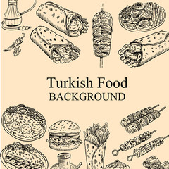 Hand drawn Turkish food, Vector Illustration