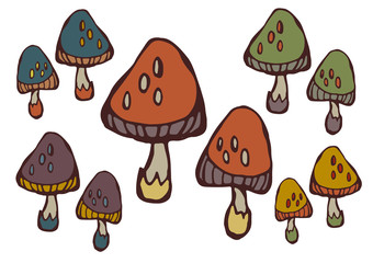 毒キノコの手書きイラスト　ベクター素材　ポップアート