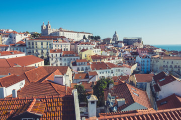 Fototapeta na wymiar Alfama Lookout, Lisbon old city skyline from above