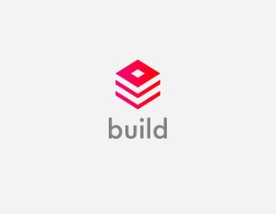 Red 3d cube logo for construction company