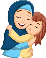 Muslim mother hugging her daughter 