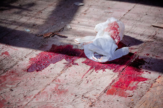 Crime scene in old abandoned house, CSI job