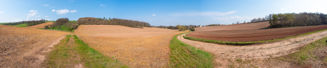 Fototapeta na wymiar Panorama of spring plowed field