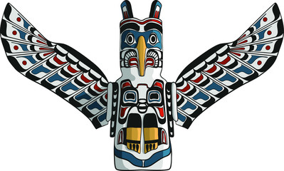 Native american eagle totem vector. Traditional thunderbird icon. American mythology symbol. - obrazy, fototapety, plakaty