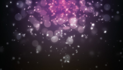 Dark purple scene with many glitter light and dot light falling from top on dark background