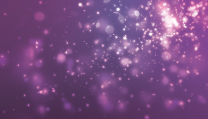Purple glitter blur effect and dot light falling from side scene with purple background