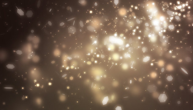 Gold dot light and glitter  floating on middle scene with dark background