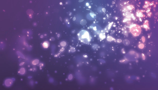 Purple and pink glitter blur effect and petal light falling from side scene with dark background