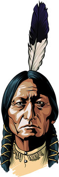 Hand drawn vector sitting bull portrait native american chief