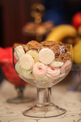 Delicious candys on crystal vase