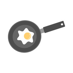 cute cartoon fried egg on frying pan top view vector illustration