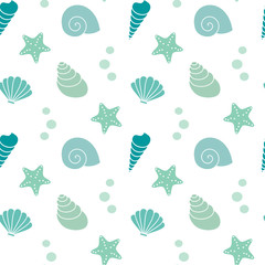 cute summer exotic seamless vector pattern background illustration with seashells