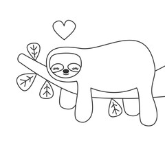 cute lovely black and white sloth sleeping on a branch vector illustration for coloring art