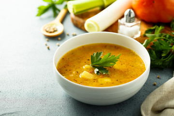 Homemade pea lentil soup