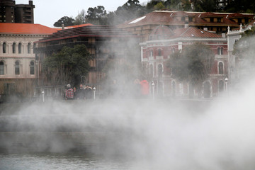 Artificial fog in the downtown of Bilbao