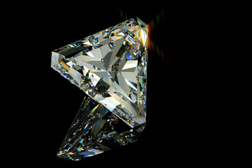 Triangle cut diamond on black glossy background.