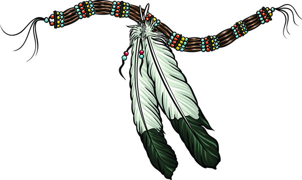 Native american feather necklace vector. Hippie jewelery illustration. Bohemian vintage necklet.