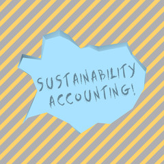 Text sign showing Sustainability Accounting. Business photo text tool used organisations become more sustainable Blank Pale Blue Speech Bubble in Irregular Cut Edge Shape 3D Style Backdrop