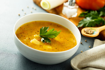 Homemade pea lentil soup