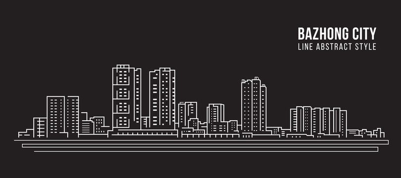 Cityscape Building Line art Vector Illustration design -  Bazhong city
