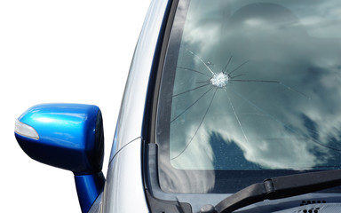 Broken windshield on car. Accident of car.