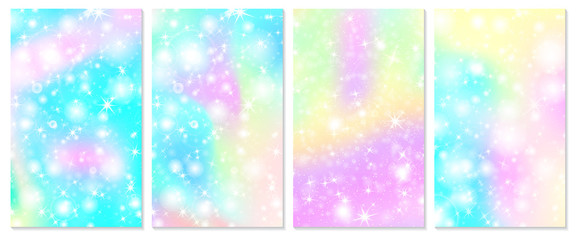 Unicorn rainbow background. Holographic sky