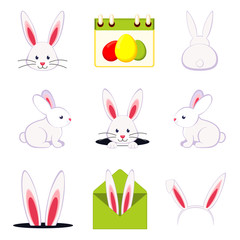 Colorful cartoon easter bunny set