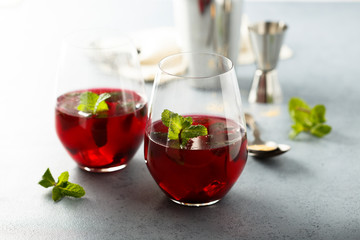 Red berry cocktail with fresh mint