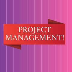 Word writing text Project Management. Business photo showcasing practice of initiating planning controlling work team Blank Folded Color Banner photo on Vertically Striped Two Toned Backdrop