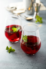 Red berry cocktail with fresh mint