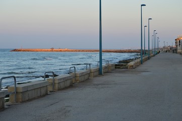 Donnalucata Promenade during Sunrise, Mediterranean Sea, Scicli, Ragusa, Sicily, Italy, Europe