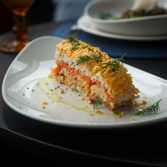 Traditional Russian Mimosa salad