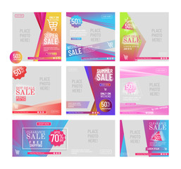 Naklejka premium 8 Social media banner collection pack design for sale promotion, Template layout