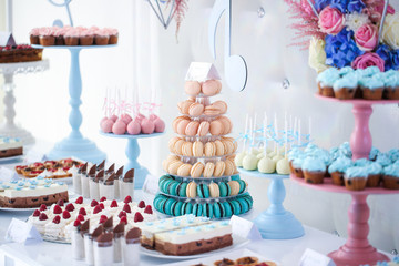 Macaroon pyramid in a cake buffet