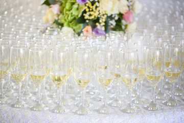 Table full with champagne glasses