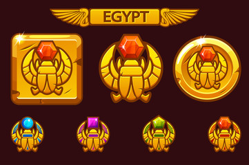 Egyptian scarab symbol of pharaoh with colored precious gems. Egyptian Icons on separate layers.