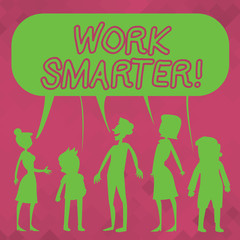 Word writing text Work Smarter. Business photo showcasing its better to efficient and productive than waste time Silhouette Figure of People Talking and Sharing One Colorful Speech Bubble