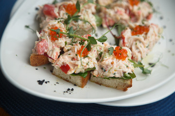 Crab caviar sandwiches