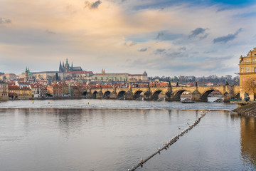 Prague, Czech republic. Charles Bridge is a stone Gothic bridge over the Vltava river and conection between Old Town and Lesser Town (Mala Strana).