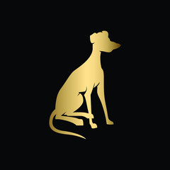 Creative and Minimalist Running and Jumping Whippet Dog Logo Design , Editable in Vector Format in Black and Gold Color
