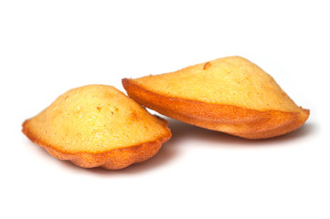 closeup of madeleines cake on white background