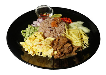 Isolated Rice Seasoned with Shrimp Paste on white background.