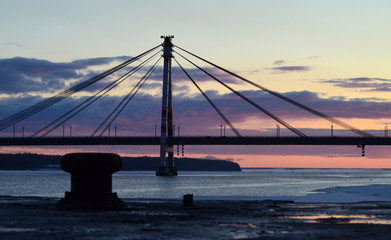  cable bridge at sunset