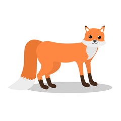Fototapeta premium Cute baby fox with tail down isolated cartoon style doodle on white background vector illustration