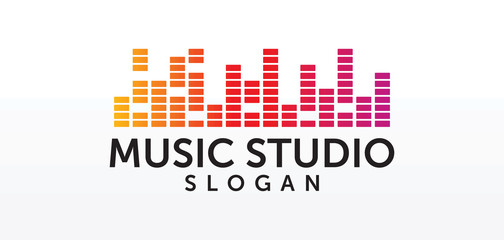 Sound studio logo concept, musical service emblem, equalizer, music, audio system logotype, sound waves label modern simple elegant design isolated on white background image