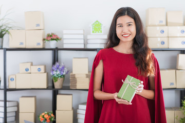 Young lady working at home office